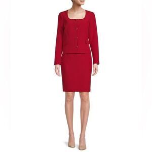 Nipon Boutique Skirt Suit Women's Plus Size 16 Red 2-Piece Blazer & Skirt NWT